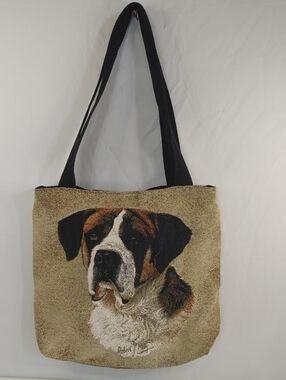 Saint Bernard Dog Tapestry Tote Bag Woven Purse Beige Large Shoulder Bag